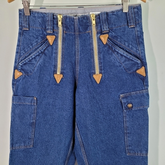 Krahe Zunft European Blue High Rise Double Front Zip Skinny Cargo Jeans Size W31 - Picture 2 of 10